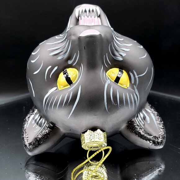 Halloween Black Cat Glass Ornament Gothmas Tree Scardy Cat Hissing Cat Ornament - Picture 9 of 10